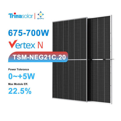 Dubbelzijdig dubbelglas 700W N-type monokristallijn zonnepaneel voor maximale output