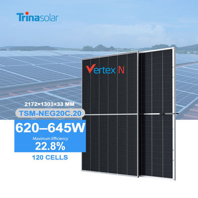 Topcon Bifacial n type zonnepaneel 620w 635w 645w Trina met en Ce Tuv certificaat