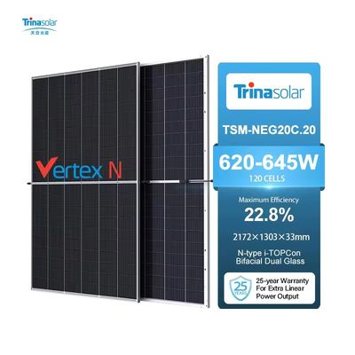 Trina Solar 620-645W Mono Bifacial Dual Glass PV met geanodiseerd aluminium frame