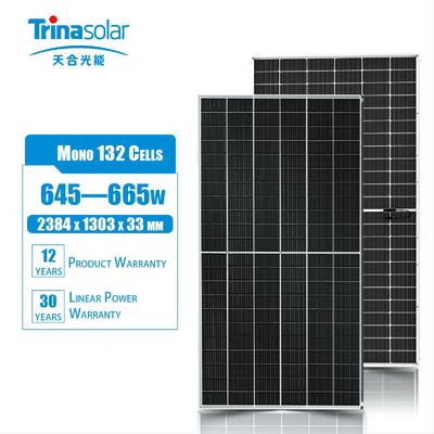 HighTarmission Glas Monokristallijn Zonnepanelen 655W 660W 665W 132 Cellen 210mmx210mm