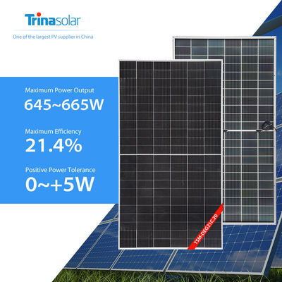 IP68-classificatie Junction Box Trina TSM-DEG21C.20 645-665W Bifacial Dual Glass Solar Panel