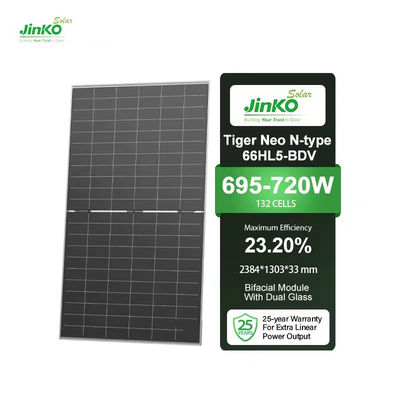 Echte Jinko Mono N-type bifaciale dubbelglas zonnepanelen 700W-720W voor 1000W-installatie
