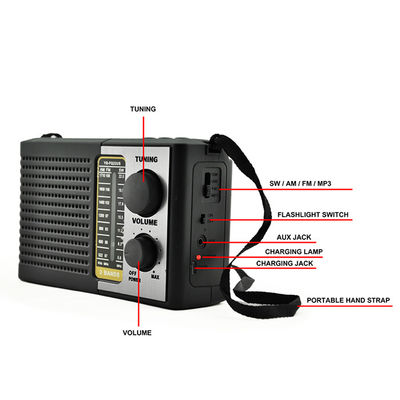 Home Fm Am Sw Zonne-aangedreven draagbare radio 2W met luidspreker en LED-licht