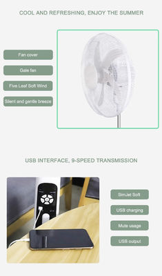 20W zonne-oplaadbare ventilator ingebouwd in LED-verlichting 3 snelheid zonne-vloerventilator