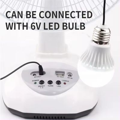 12 inch woninggebruik zonne-oplaadbare ventilator 6V AC DC met led-nachtlicht